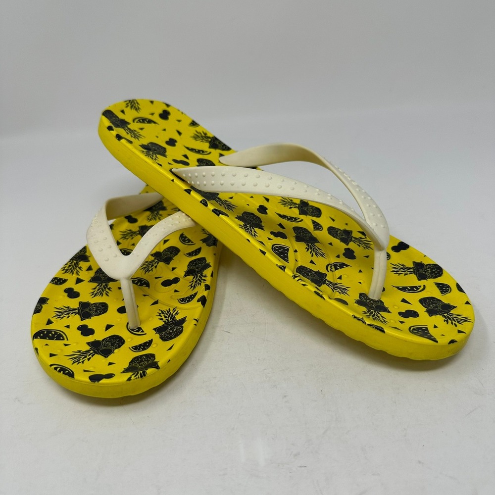 Crocs Flip Flops Women 10 Yellow Pineapple Graphic Kadee II Sandals Summer